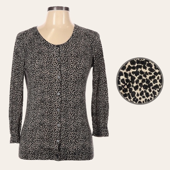 Ann Taylor Factory Lightweight Animal Dot Print Button Front Cardigan Size M - Picture 1 of 9